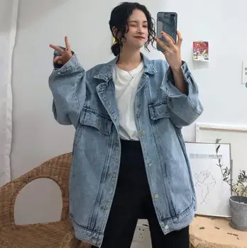 

2019 Oversized Denim Jacket Coat Female Casual Harajuku Outwear Loose Streetwear Plus Size Women Jeans Jacket w853