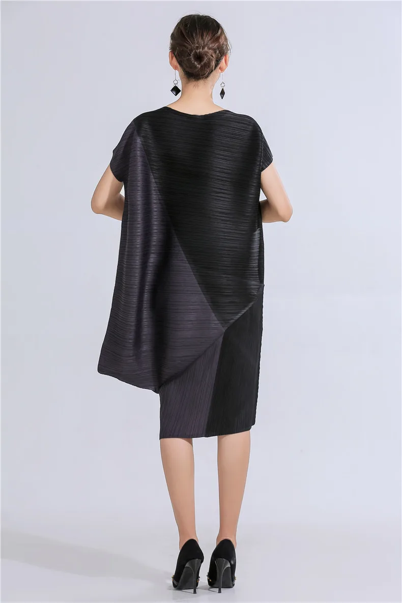 Новое платье Miyake fold, дизайн, несимметричный цвет, большие размеры, свободное платье, плиссированные платья