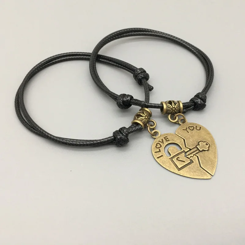 Пара браслетов "love you" с надписью Love Key Lock сшивание черной веревки регулируемая цепочка пара браслетов подарок для влюбленных