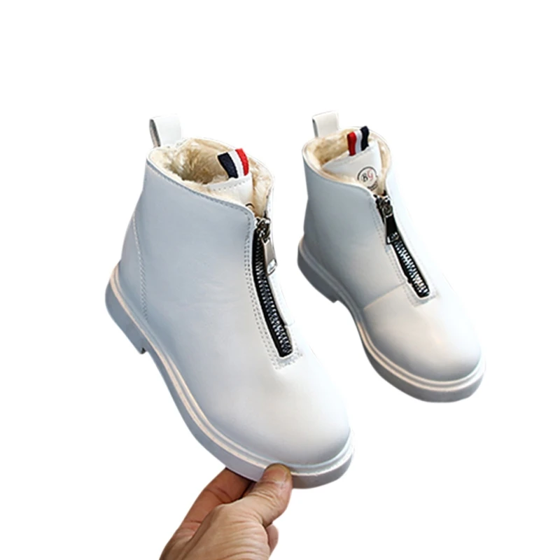 Зимние детские сапоги на молнии спереди; детская осенне-зимняя бархатная обувь для мальчиков и девочек; теплая хлопковая обувь