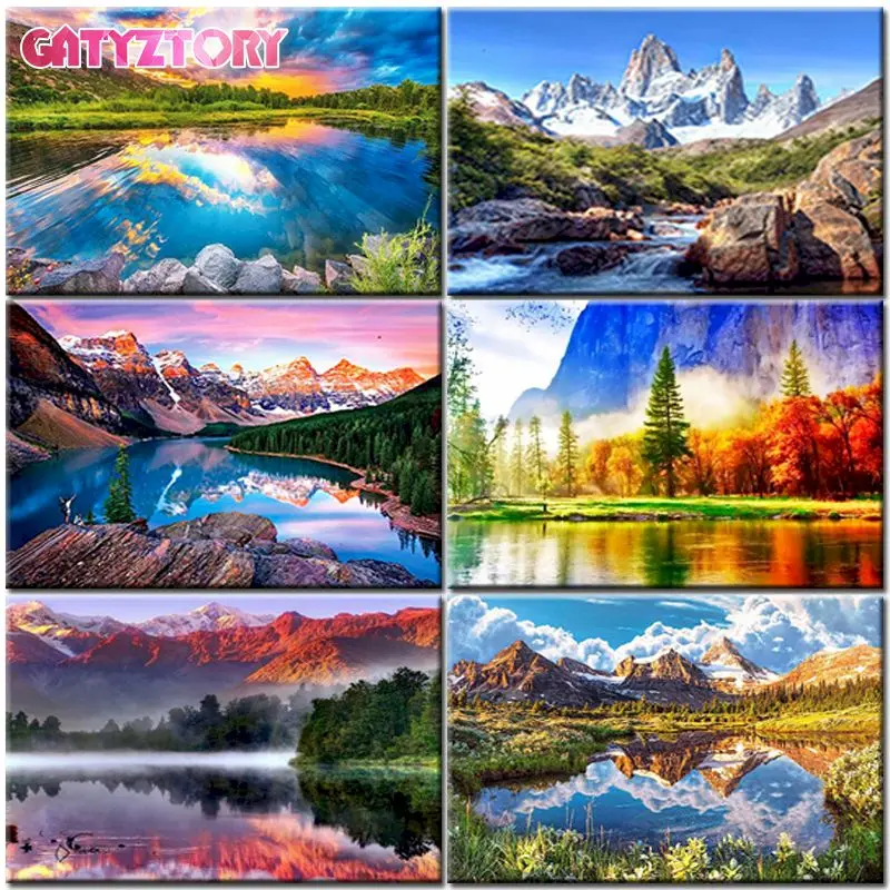 

GATYZTORY Frame Snow Mountains rivers DIY Painting By Numbers Landscape Paint By Numbers For Home Wall Art Picture Unique Gift