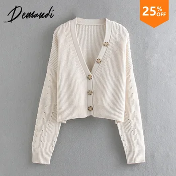 

Demandi spring 2020 women's fashion casual wild loose temperament solid color button decoration V-neck knitted cardigan