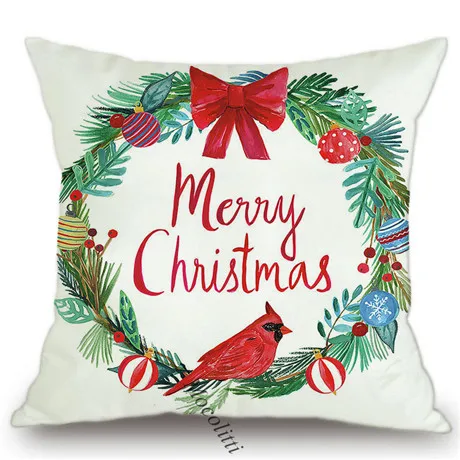 Merry Christmas Decorations Cushion Cover 2020 Neol Xmas Ornaments Gifts Letter Wreath Print Velvet Pillowcase Throw Pillow Case K236-1