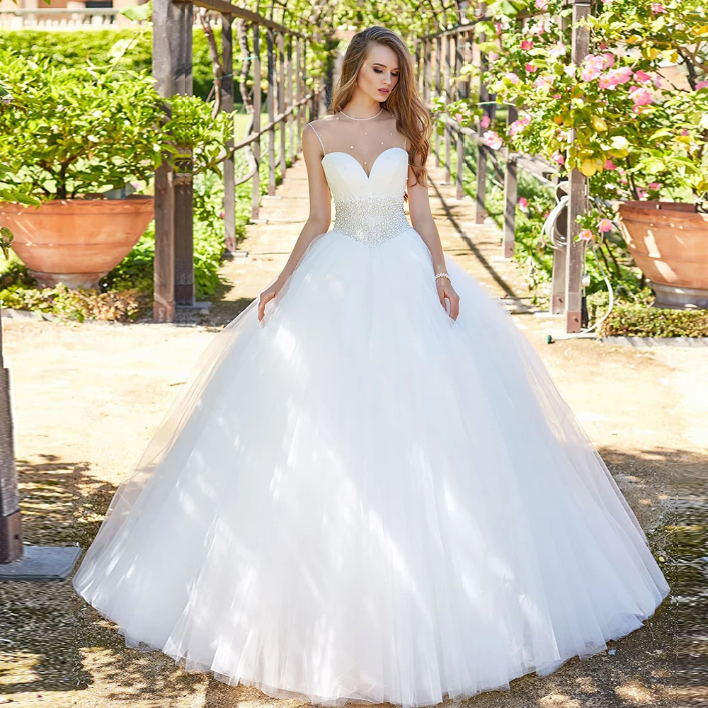Новое поступление, бальное платье принцессы, свадебные платья, Boho Vestido De Noiva Princesa, блестящее платье из тюля с бисером и жемчугом размера плюс
