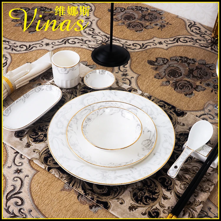 

European Style Ceramic Dinner Set Gold Inlay Porcelain Dessert Plate Steak Salad Snack Cake Plates Tableware Exquisite