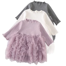 Vestido/платье для маленьких девочек от 0 до 6 лет кружевное платье принцессы с длинными рукавами, осенне-зимняя одежда праздничные Детские платья для маленьких девочек