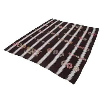 

210x243 Cm Brown Handmade Vintage Turkish Kilim Rug-7x8 Ft