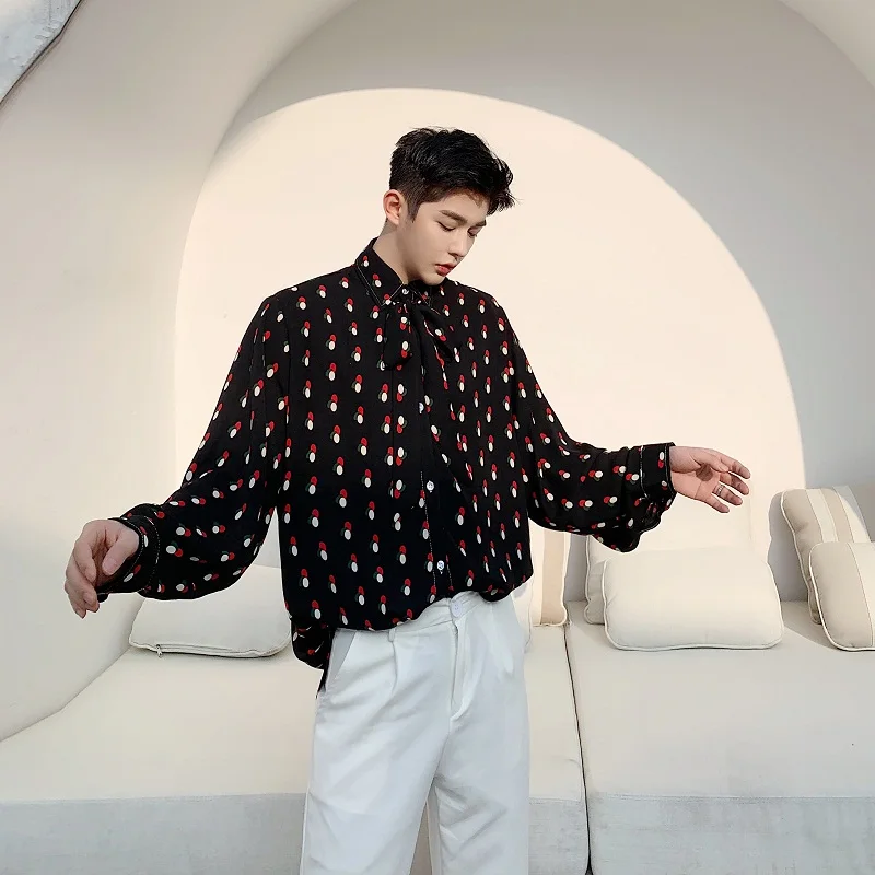 Japón Corea estilo con dibujo para hombre moda expositor de vestido camisas ropa de escenario hombres Retro moda manga larga camisas Casuales| Camisas informales| - AliExpress