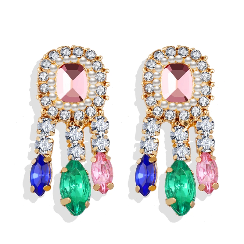 

New Fashion Luxury Drop Pearl Earring Pendant Colorful Crystal Earrings in Drop Earrings For Women