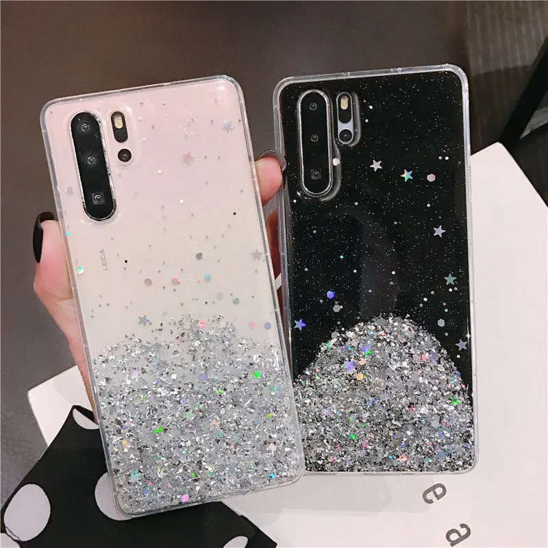 NEW Cases For Samsung Galaxy Note 10 Pro 5G Glitter Bling Sequin Silver Foil Clear Cover Star Sparkle Coque Phone Fundas Case | Мобильные