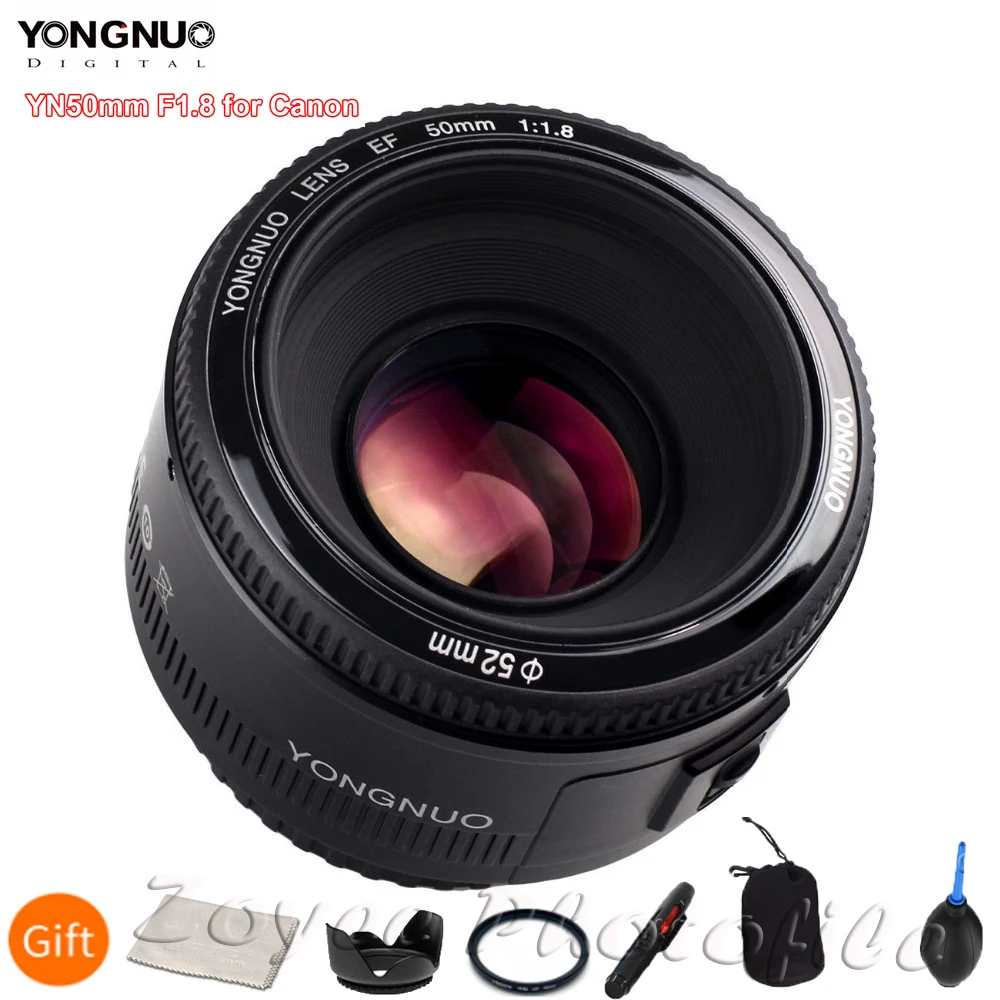 Объектив Yongnuo YN50mm 50mm 1 8 EF EOS 50MM AF MF для камеры Canon T6 700D 750D 800D 5D Mark II IV 10D 1300D бесплатные
