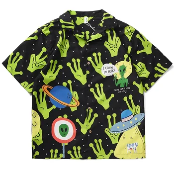 

Men Shirt Men Printed Short-sleeved Shirt Men Aliens Print Shirt Short-sleeved Shirt