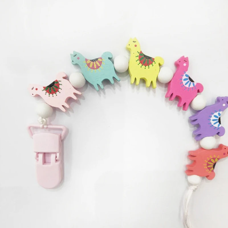 Baby Pacifier Clips Chain Wood Sheep Beads Pacifier Holders Baby Shower Gifts Dummy Toy Teether Anti-Lost Clips Chains