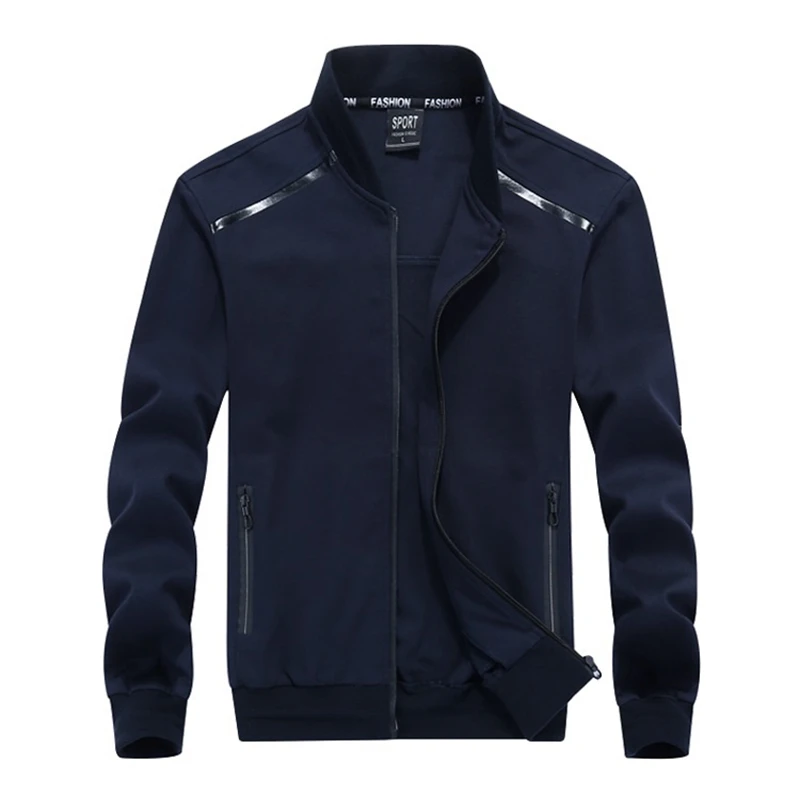 new autumn men casual jacket hooded sports coat plus size big 6XL 7XL 8XL 9XL man simple zipper letter Baseball collar jacket 60 - Цвет: Тёмно-синий