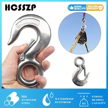 

HCSSZP Eye Snap Latched Hoist Crane Hook with Safety Load Limit of 0.5-3 tons 304 Stainless Steel Marine Boat Heavy Duty
