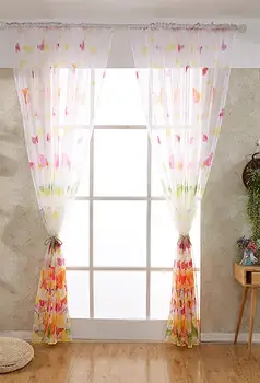 

2PCS Sheer Curtain Fashion Flower Decorative Voile Curtain Window Curtain Bedroom Window Treatments