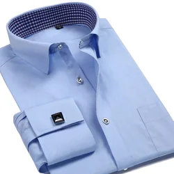 Chemisier à manches longues et boutons de manchette pour homme, tenue élégante de smoking français, coupe normale, grande taille, de luxe, pour fête de mariage 