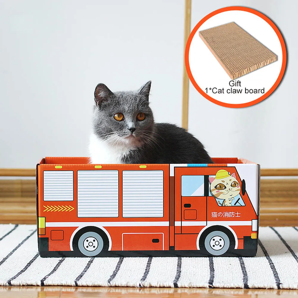 Fire truck Картонная коробка для кошек, гофрированная бумага для кошачьей тарелка лапа, кошка любит оставлять эту коробку в качестве кошачьего гнезда или игрушечного домика - Цвет: Fire truck
