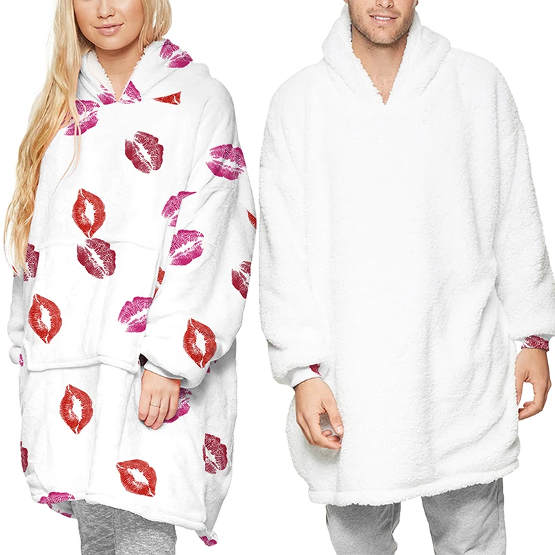 Women/Men Winter Warm TV Pocket Hooded Blankets Adults Bathrobe Sofa Cozy Blanket Hooded Sweatshirt Plush Coral Fleece Blankets 12