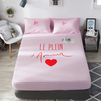 

Slowdream 1piece 100% Cotton Fitted Sheet Love Heart Pink Girl Elastic Band Rubber Sheet Mattress Cover Decor Home Textiles