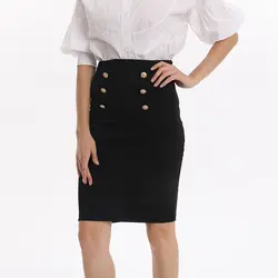 Корейский стиль черные юбки до колена Летняя женская юбка с высокой талией Женская сексуальная тонкая юбка с пуговицами женская одежда