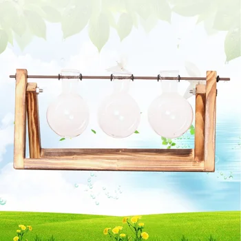 

Desktop Glass Planter Bulb Vase with Classic Solid Wooden Stand and Metal Swivel Holder for Hydroponics Plants Home Garden Weddi