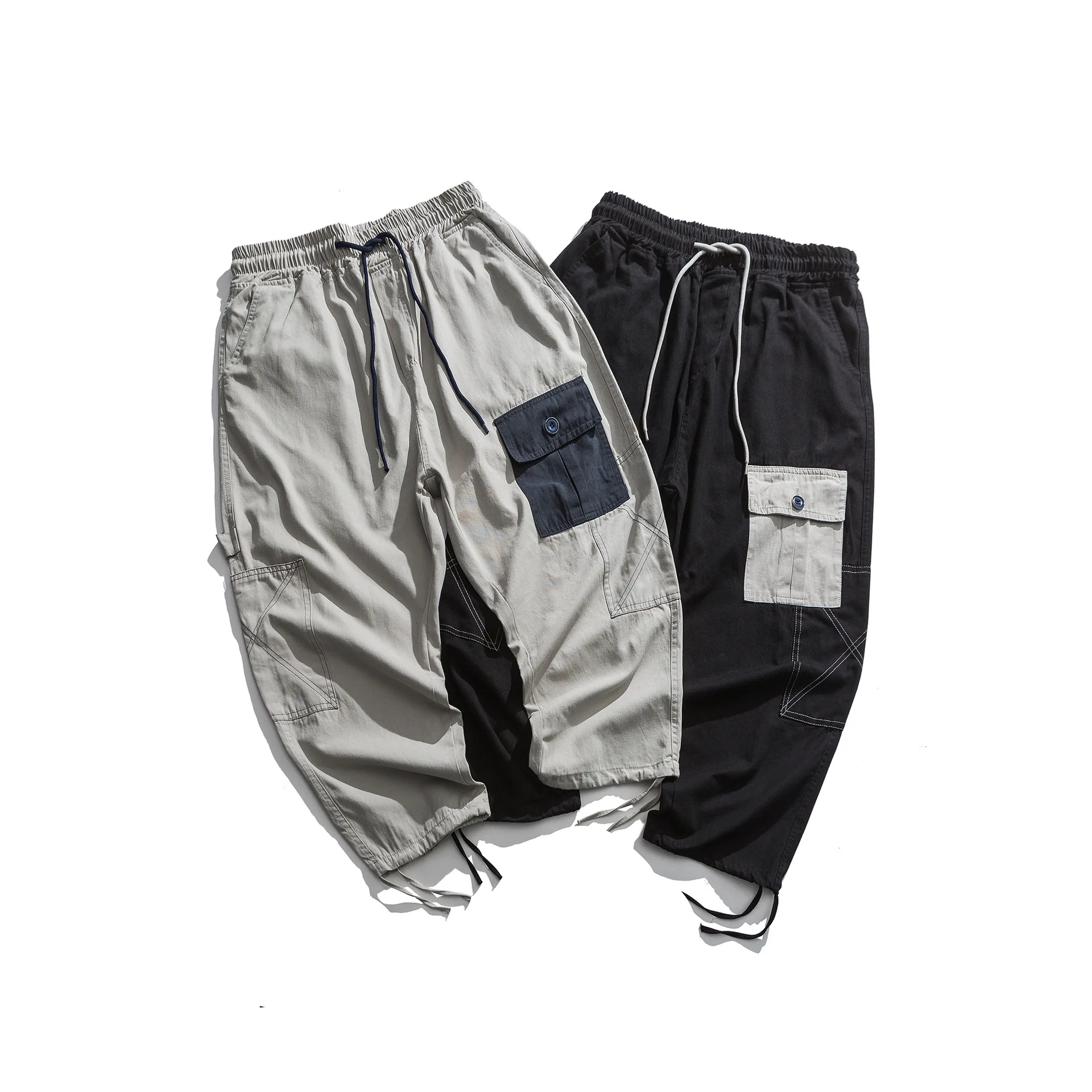 

City Where the Product 2020 Spring New Style Men Multi-pockets Lace-up Contrast Color Loose Casual Pants