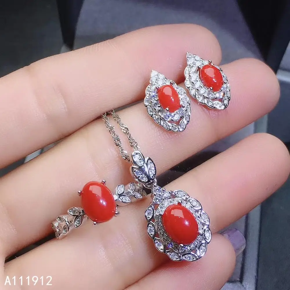 KJJEAXCMY хорошее ювелирное изделие натуральный красный коралл серебро 925 пробы для
