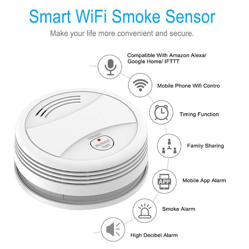 Sensor de Gas inalámbrico con WiFi, alarma de seguridad de 80DB, Detector de humo y fuego, Tuya Smart Life App, bombero