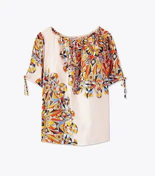 

Tb18 Summer Chen Qiaoen Positioning Flower Printing One Word Collar Top 85097