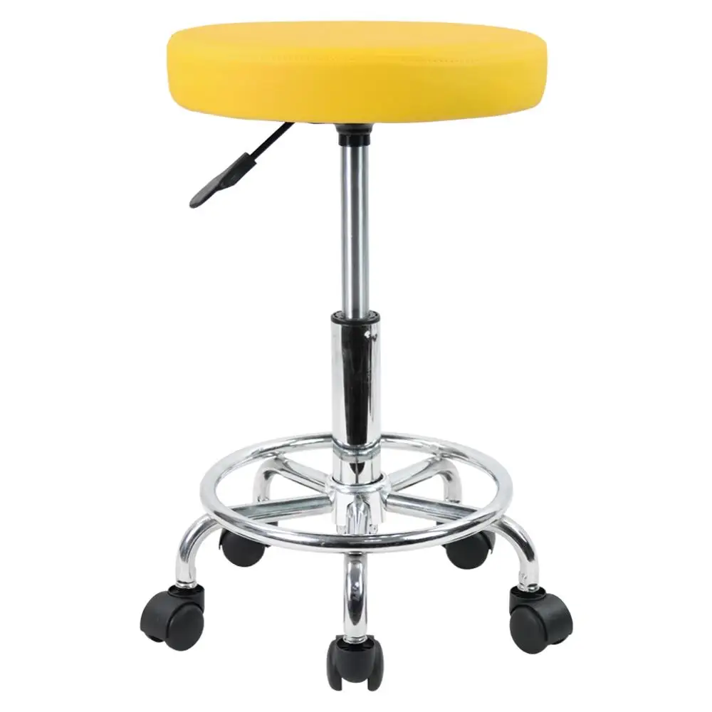 

KKTONER PU Leather Round Rolling Stool with Foot Rest Swivel Height Adjustment Spa Drafting Salon Stools Task Chair (Yellow)