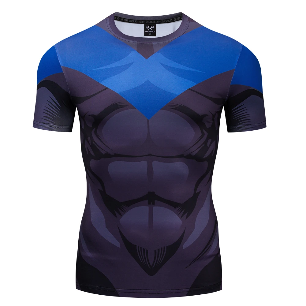 

New superhero compression captain America iron man bodybuilding T-shirt summer breathable men's T-shirt short-sleev S-XXXL
