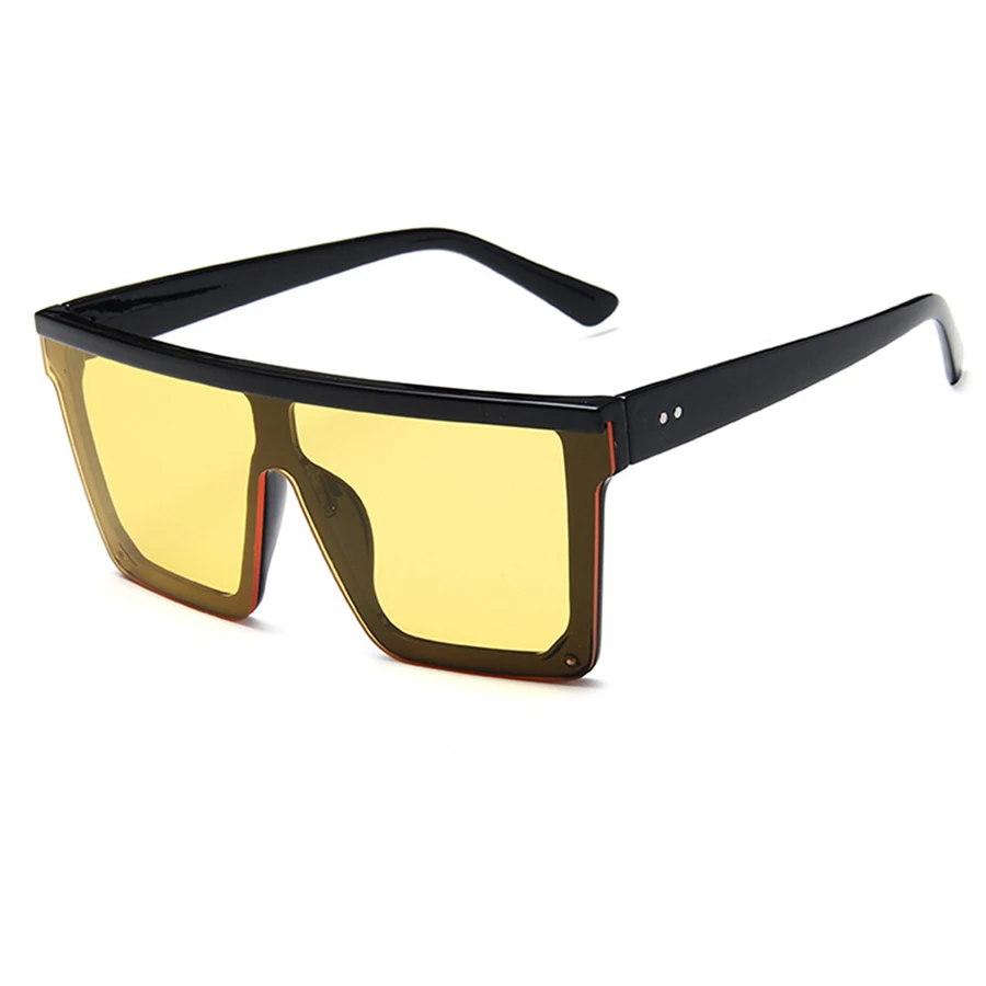 Солнцезащитные очки больших размеров, Женская квадратная большая рама, плоский верх, заклепки, градиентные линзы, солнцезащитные очки для женщин и мужчин, винтажные зеркальные Оттенки UV400 - Цвет линз: 6 sunglasses