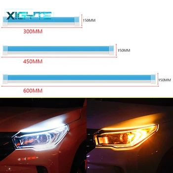 

Car 30/45/60cm Flexible Flowing Car DRL Running Turn Signal angel eye White Amber LED Daytime Running Light Headlight Strip led