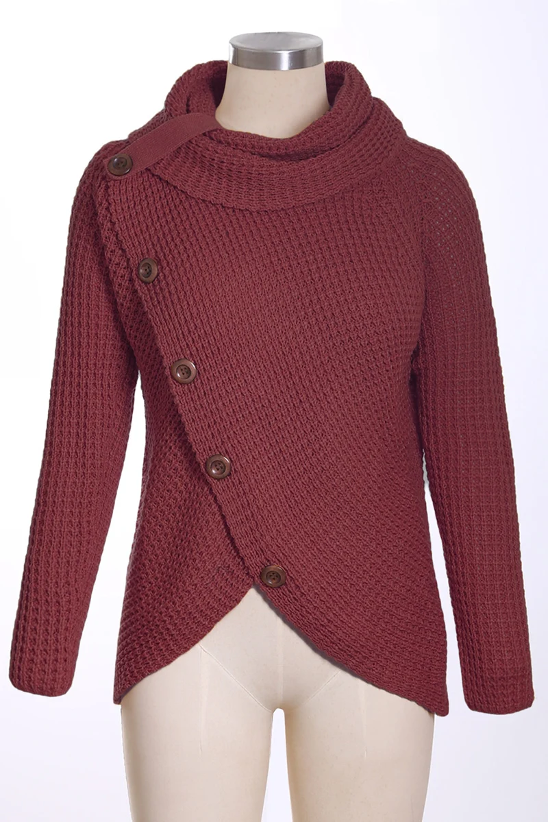 Button Turtleneck Sweaters Women Long Sleeve Irregular Winter Clothes Women Casual Ladies Female Pollovers Women Clothing 2019 (5)
