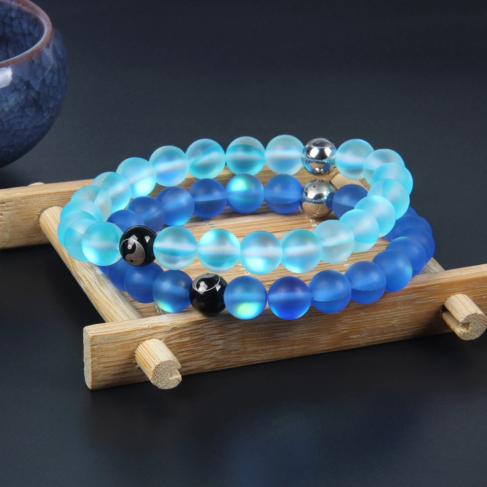 Ailatu, новая коллекция, нержавеющая сталь, YingYang, бусины, баланс, браслет с 8 мм, мигающие бусины, высокое качество, никогда не выцветают