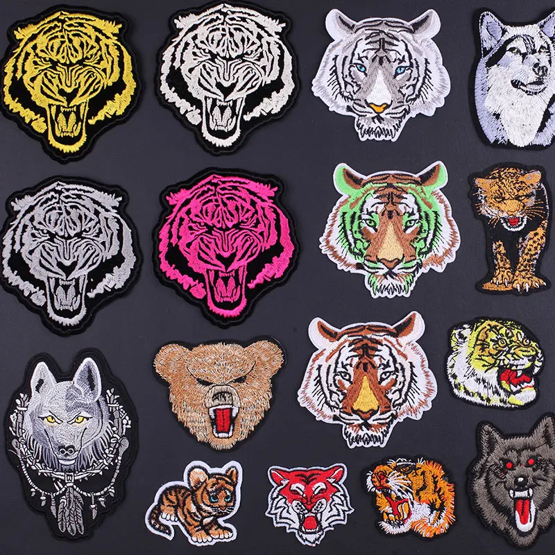 

Tiger Head Patches Sticker Iron Clothes Heat Transfer Applique Embroidered Application Cloth Fabric Sequin Animal Patch Applique
