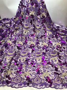 

Latest Nigerian Lace Fabric 2019 Purple High Quality Lace 3d French Bridal Sequins Lace Fabric For African Lace Matrial 5yards