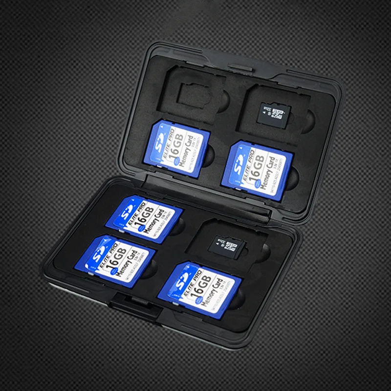 Портативный черный алюминиевый чехол для карт памяти 16 слотов (8 + 8) Micro SD/SDHC/SDXC