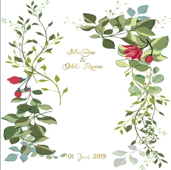 

8x8FT Beautiful Green Leaves Red Flowers Wedding Ceremony Party DIY Custom Photo Studio Background Backdrop Vinyl 10x10 10x12