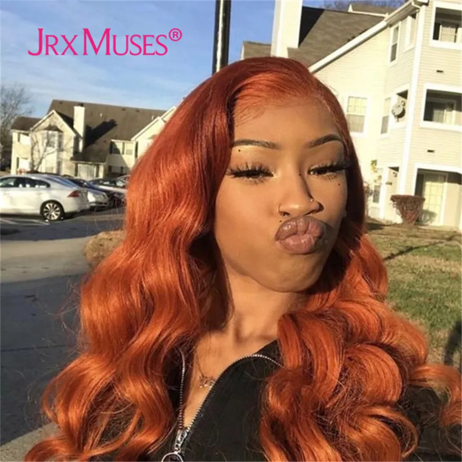 100 Human Hair Wigs Loose Deep Wave Ginger Orange Colored 13x4 Lace