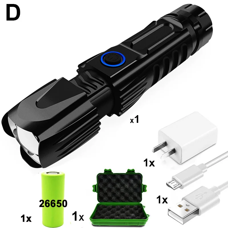 ZK20 дропшиппинг XHP90 светодиодный фонарик телескопический зум usb зарядка Тактический 26650 фонари для охоты с нижним конусом - Испускаемый цвет: Option D