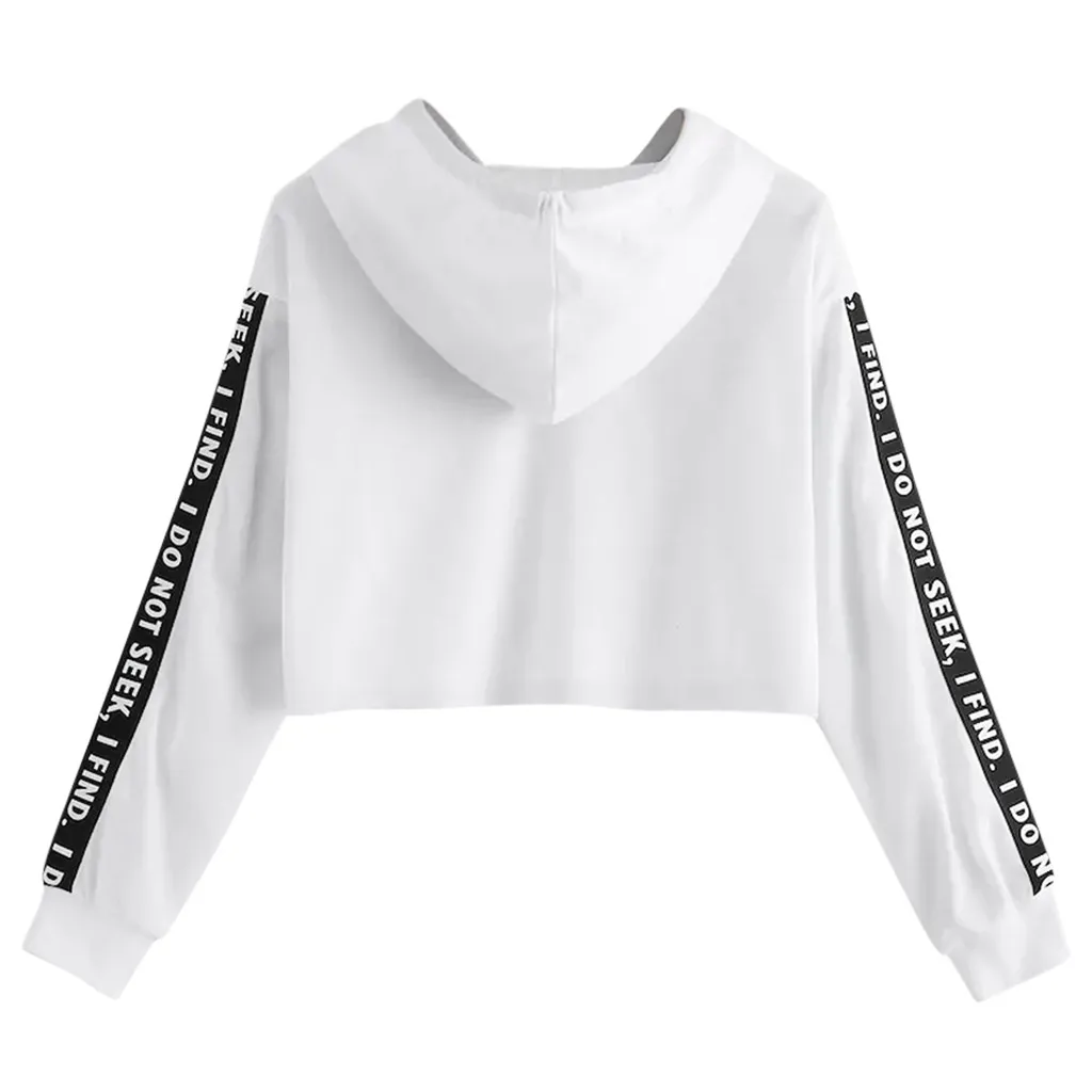 Feitong Short Streetwear Womens Sweatshirts Fashion Long Sleeve Sweatshirt Hoodie Letter Print Harajuku Sexy Autumn Pullover Top