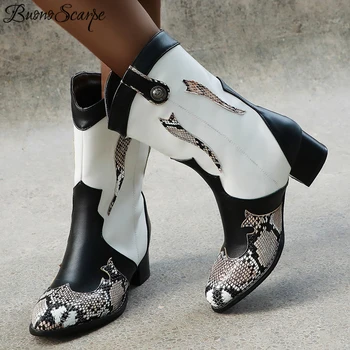 

Snake Pattern Ankle Boots Animal Print Women Boots Sexy Patchwork Leather Short Botas Mujer Big Size Ladies Booties Fenimina New