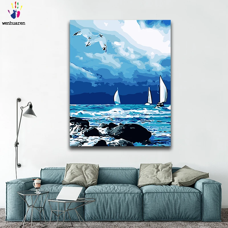 Раскрашивание по номерам DIY картины с морским видом наборы 40x50 в рамке | Дом и сад