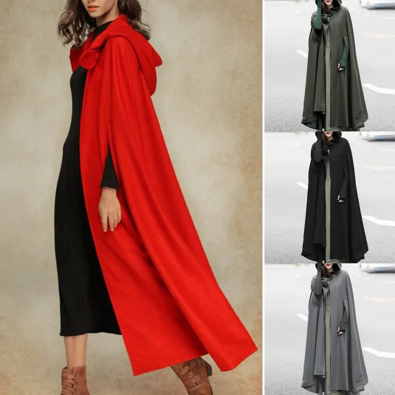 Женская Осенняя накидка с капюшоном винтажное зеленое пончо в средневековом