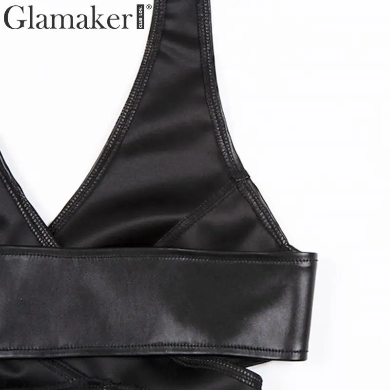 Glamaker, вязаный Одноцветный укороченный женский топ с v-образным вырезом, без рукавов, элегантный бандажный укороченный топ, женский осенний зимний сексуальный топ