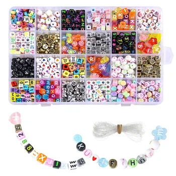 

English Letter Acrylic Beads Square Flat Alphabet Beads Charms Bracelet Necklace for Jewelry Making DIY Set