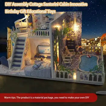 

DIY Miniature Model Assembly Cottage Santorini Cabin Innovative Birthday Gift Educational Toys Christmas Gifts Toys