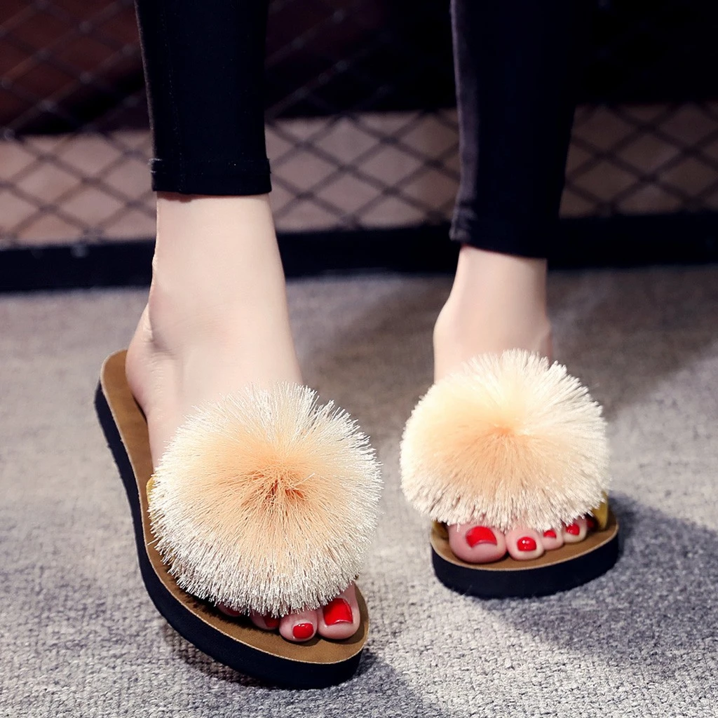 Zapatillas de para mujer, sandalias transpirables con bola de pelo, chanclas casa, zapatos planos, # L35|Zapatillas| - AliExpress